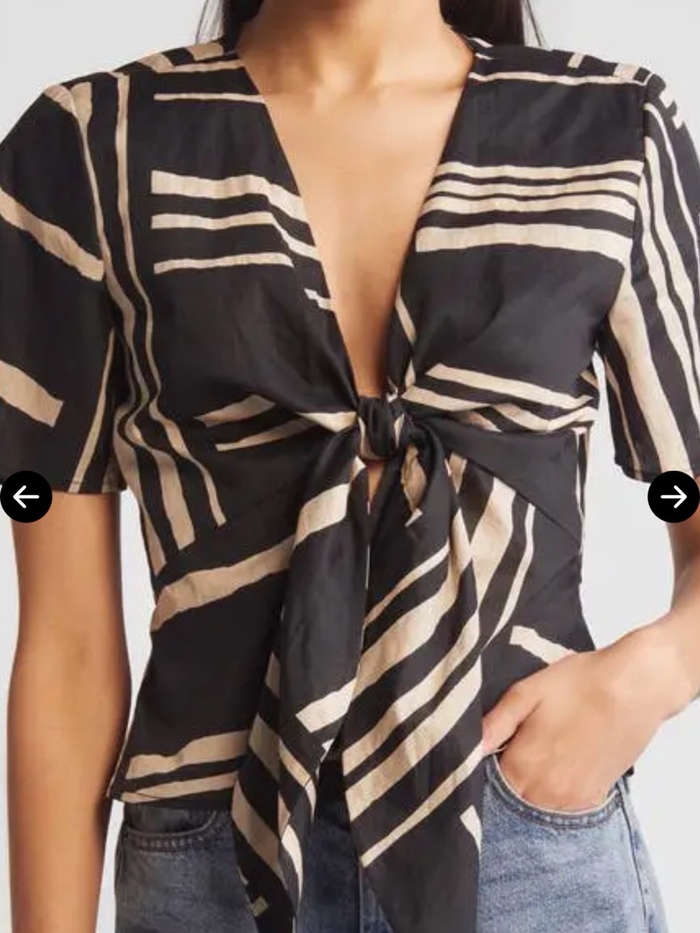 Rails Black and Cream Striped Open Front Top